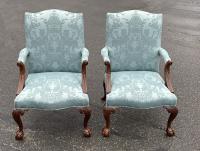 Eldred Wheeler Chippendale lolling chairs in silk damask