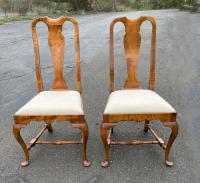 Pair of D R Dimes tiger maple chairs in Queen Anne style