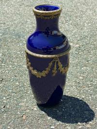 Antique French cobalt porcelain and bronze vase