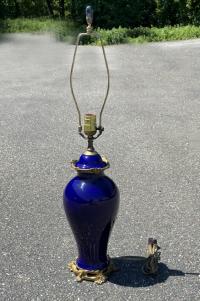 French cobalt porcelain lamp with bronze mounts