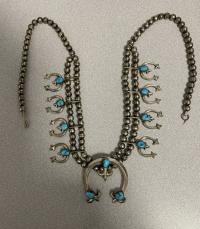 Vintage squash blossom sterling and turquoise necklace
