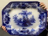 Large flow blue platter Scinde by J B Alcock