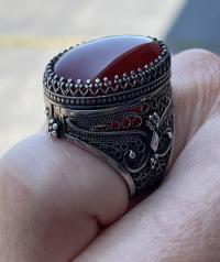 Antique carnelian and silver filagree ring