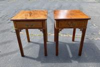 D R Dimes pair of tiger maple Chippendale tables