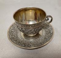 19thc Anglo Indian silver teacup and saucer