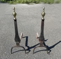 18thc American brass and iron knife blade andirons