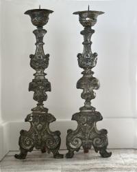 Italian baroque silvered altar prickets