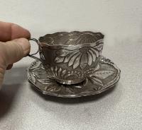 Antique Chinese export silver cup and saucer