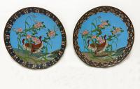 Japanese cloisonne chargers with geese c1880