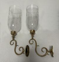 Blown glass and brass candle sconces c1825