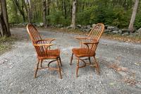 Vintage pair of English Windsor elm arm chairs