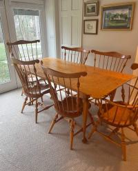 Bench made tiger maple dining table and chairs