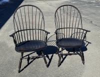 D R Dimes pair tall Windsor sack back armchairs