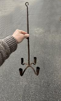 Early American iron pendant candle holder