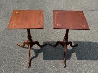 Rare Eldred Wheeler pair of inlaid candle stands
