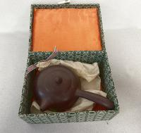 Vintage Chinese pottery teapot in original wooden box
