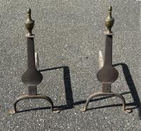 Early American brass and iron knife blade andirons
