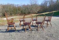 D R Dimes bow back Windsor chairs in pine and hickory