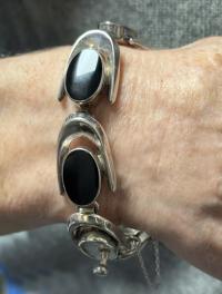 Silver and onyx bracelet in mid century modern design