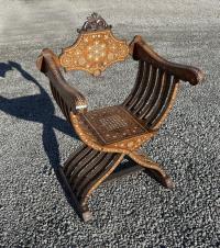 Syrian curule arm chair with bone inlay c1875
