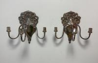 Pair George lll style silver plated wall sconces by Lawrence B Smith Boston