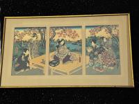 Japanese Meiji triptych wood block prints