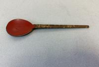 Japanese Edo dipper spoon with gold lacquer mon