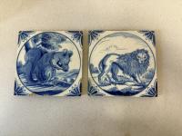 Pair of 17th century Dutch animal tiles