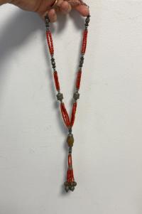 19thc Yemeni necklace of coral agate and coin silver