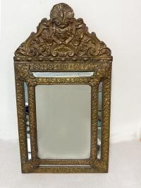 19thc French repousse brass wall mirror