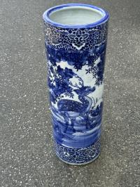 Japanese Meiji blue and white porcelain umbrella stand c1860