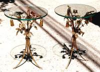 Pair of Antique French iron and glass leaf pattern end tables