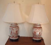 Antique pair of Chinese urn shaped lamps