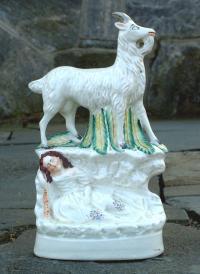 Antique Staffordshire porcelain figure of a male goat