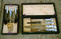 Antique meissen porcelain and steel carving set