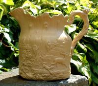 Antique Buff Glazed Stoneware Hunt Jug or Pitcher