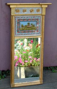 Antique Federal Period Painted Glass Eglomise Mirror circa 1810