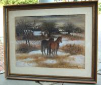 Watercolor on paper by Simka Simkhovitch horses in field