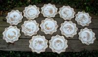 Antique Set of 12 English Cauldon Hand Painted Dessert Plates circa 1890