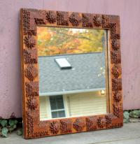 Antique American Tramp Art Square Mirror circa 1900