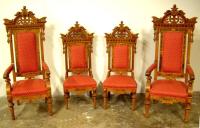 American Victorian large Carved oak arm and side chairs
