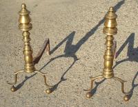 Antique brass fireplace andirons c1840