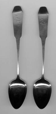 Antique pair Charles Brewer Middletown CT coin silver spoons