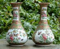 Antique Pair Rose Medallion Chinese Vases