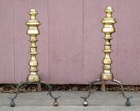 Antique American Empire Brass Andirons c1820