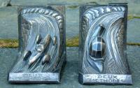 Duex Methodes Silver on Bronze Bookends France circa 1928