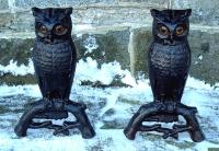 Antique Cast Iron Owl Andirons P S W Co.