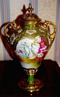 Vintage Japanese Porcelain Moriage Urn with Lid