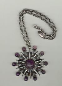 William Spratling Star burst amethyst and silver necklace and pendant
