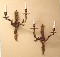 Antique French Victorian brass wall sconces
